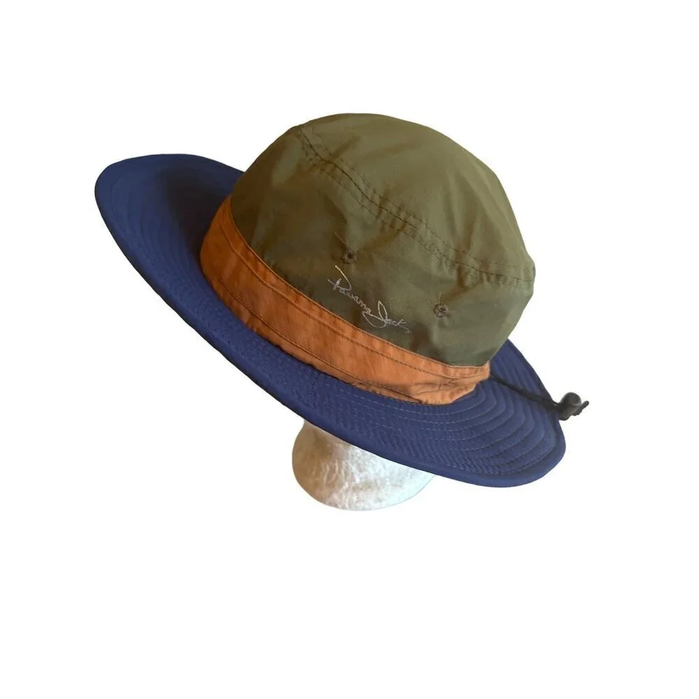 Panama Jack Original Nylon Wide Brim Sun Hat Large Green & Orange With Navy Blue